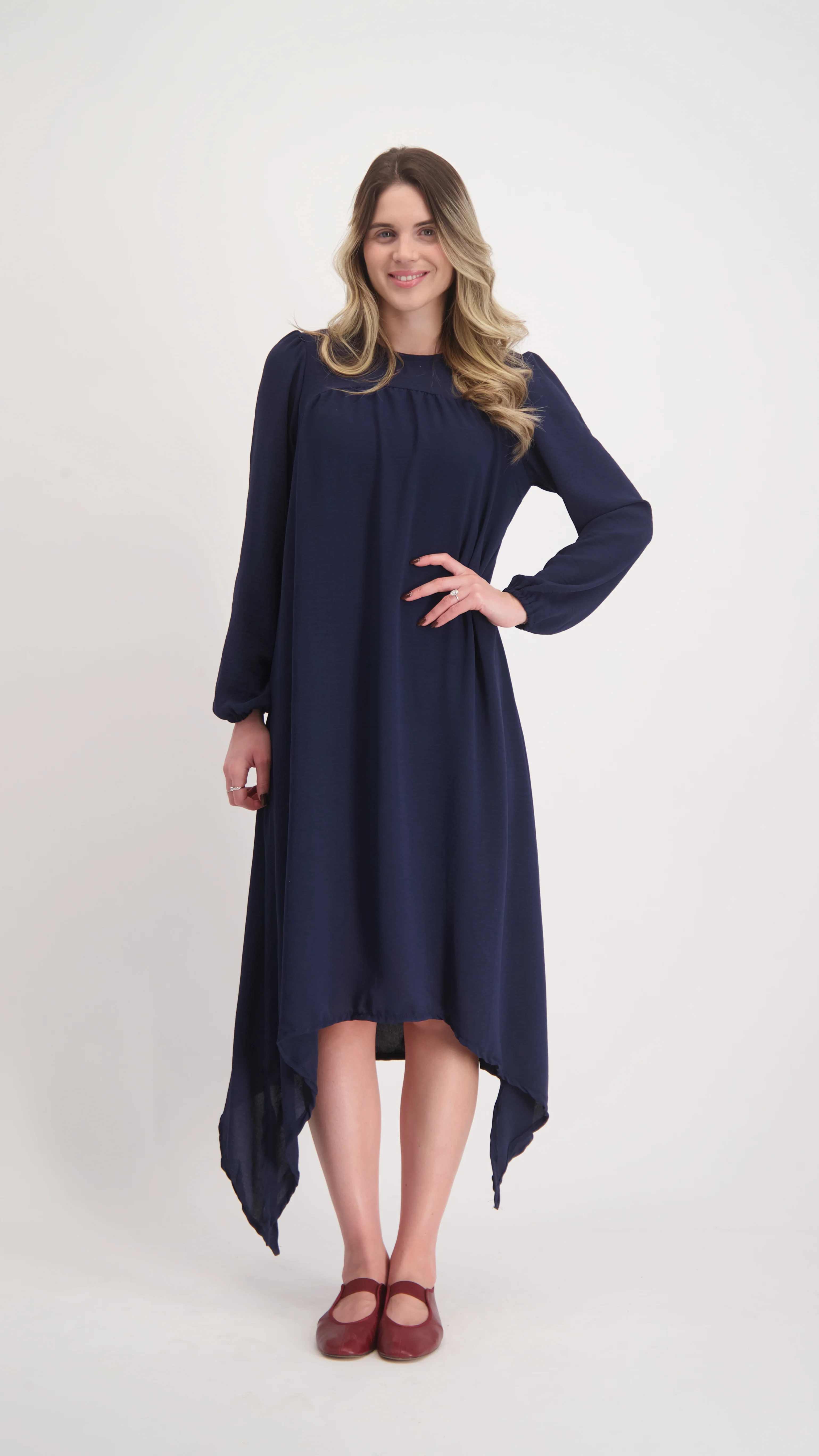 Asymmetric Dress With Belt / Navy - Image 4