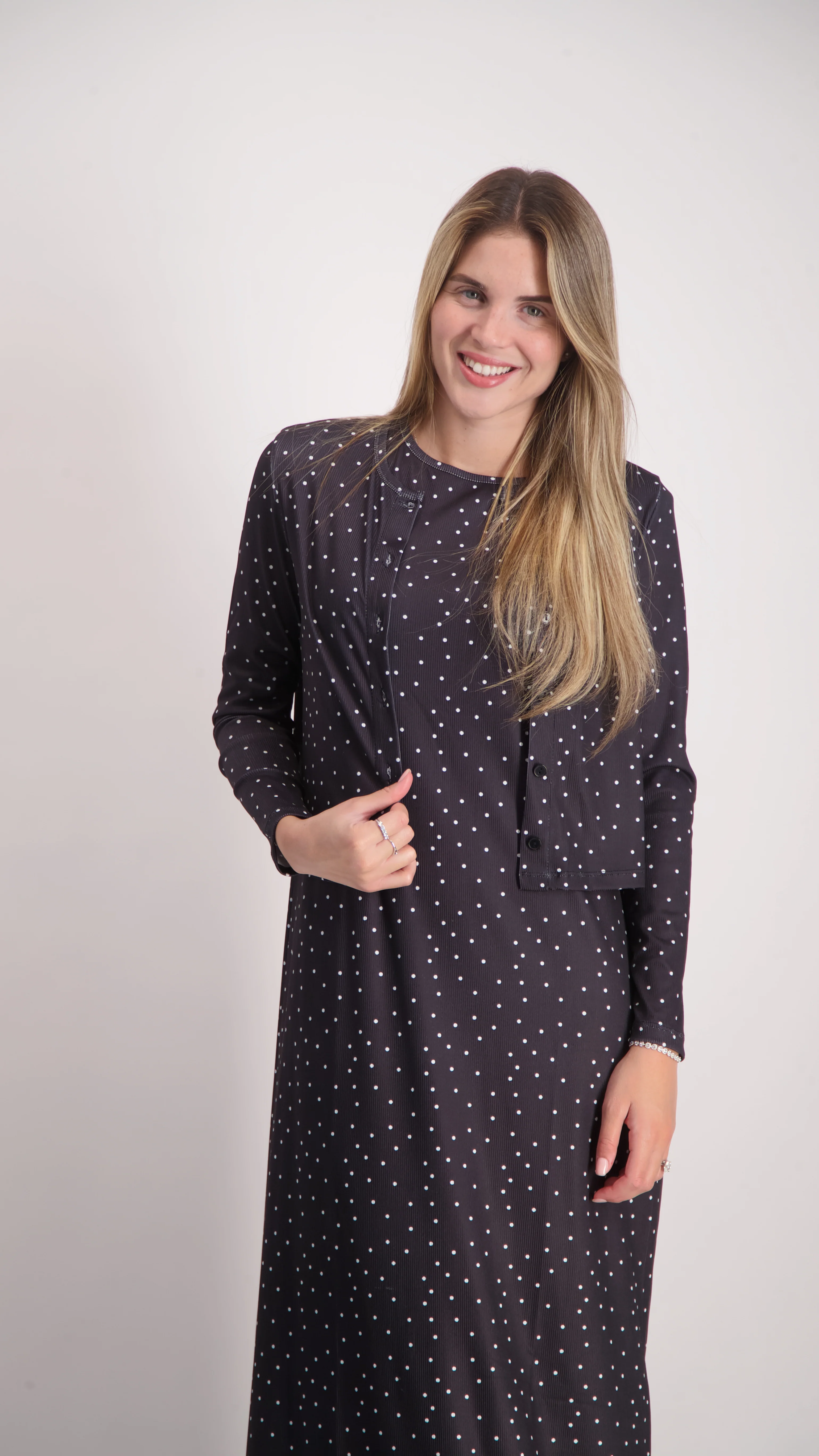 Cardigan + Sarafan Set / Black Polka Dots - Image 4