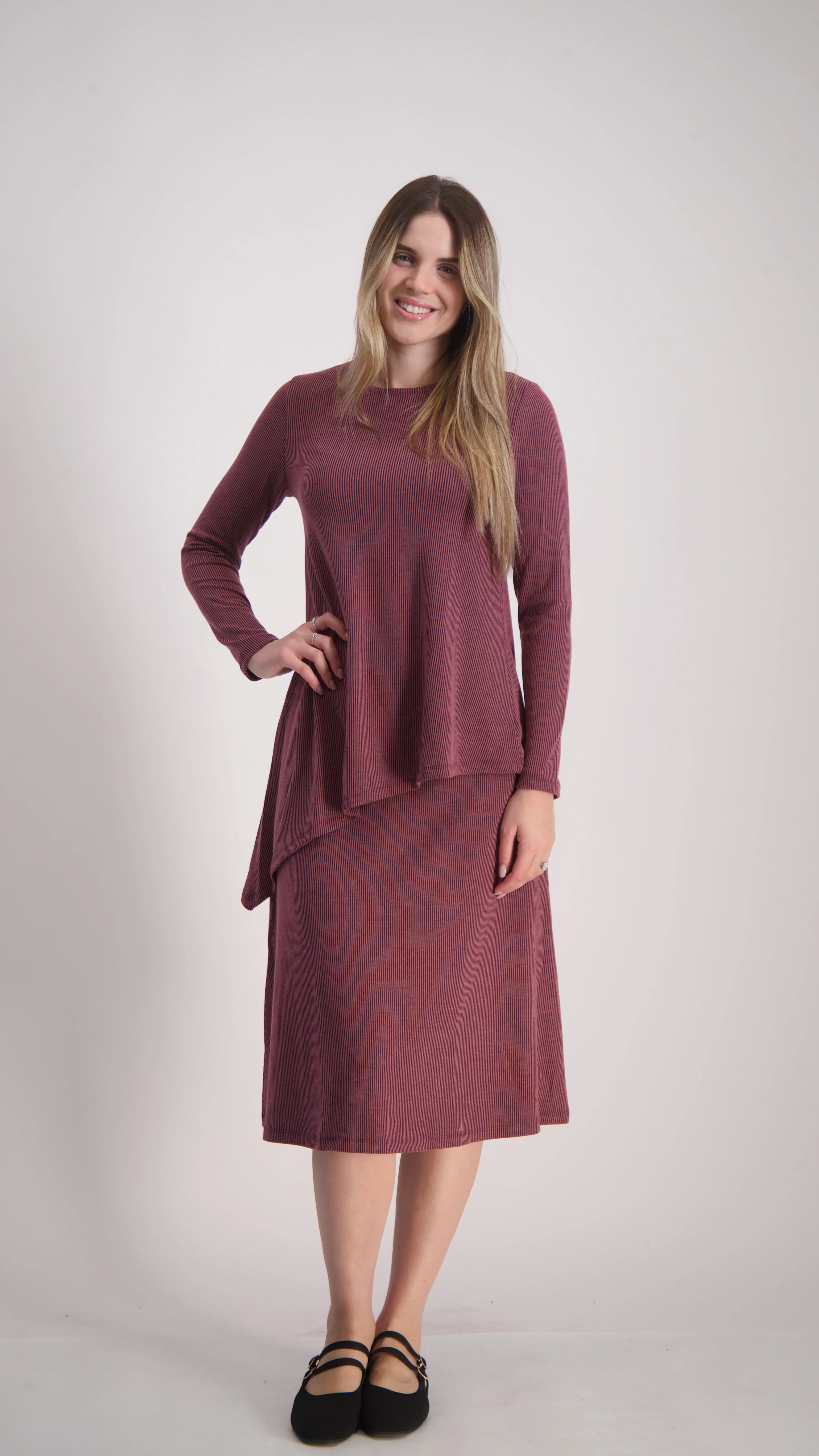 Ribbed A-Line Skirt / Burgandy - Image 3