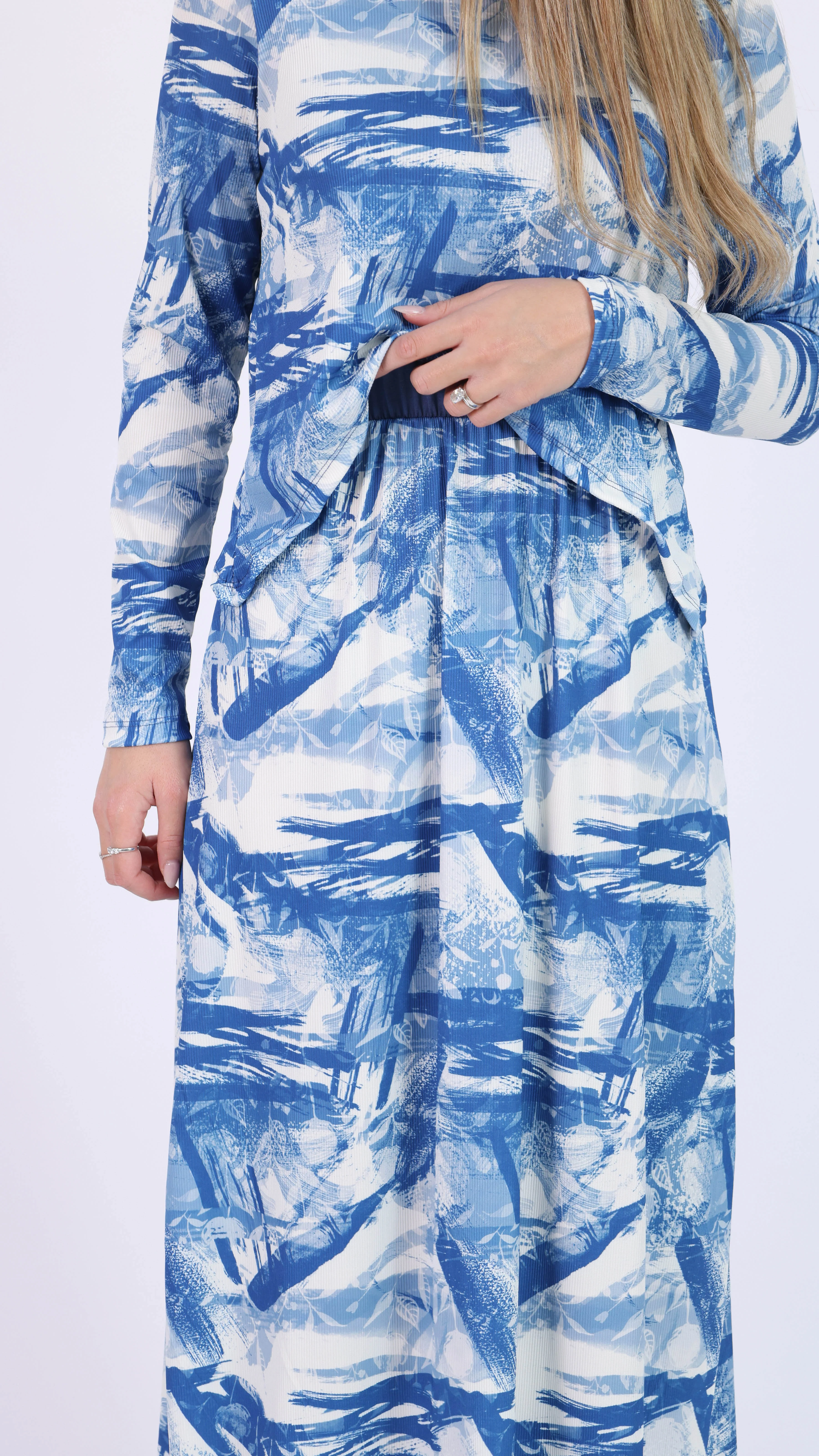 Ribbed Maxi Nursing Dress / Blue Splash - Image 3