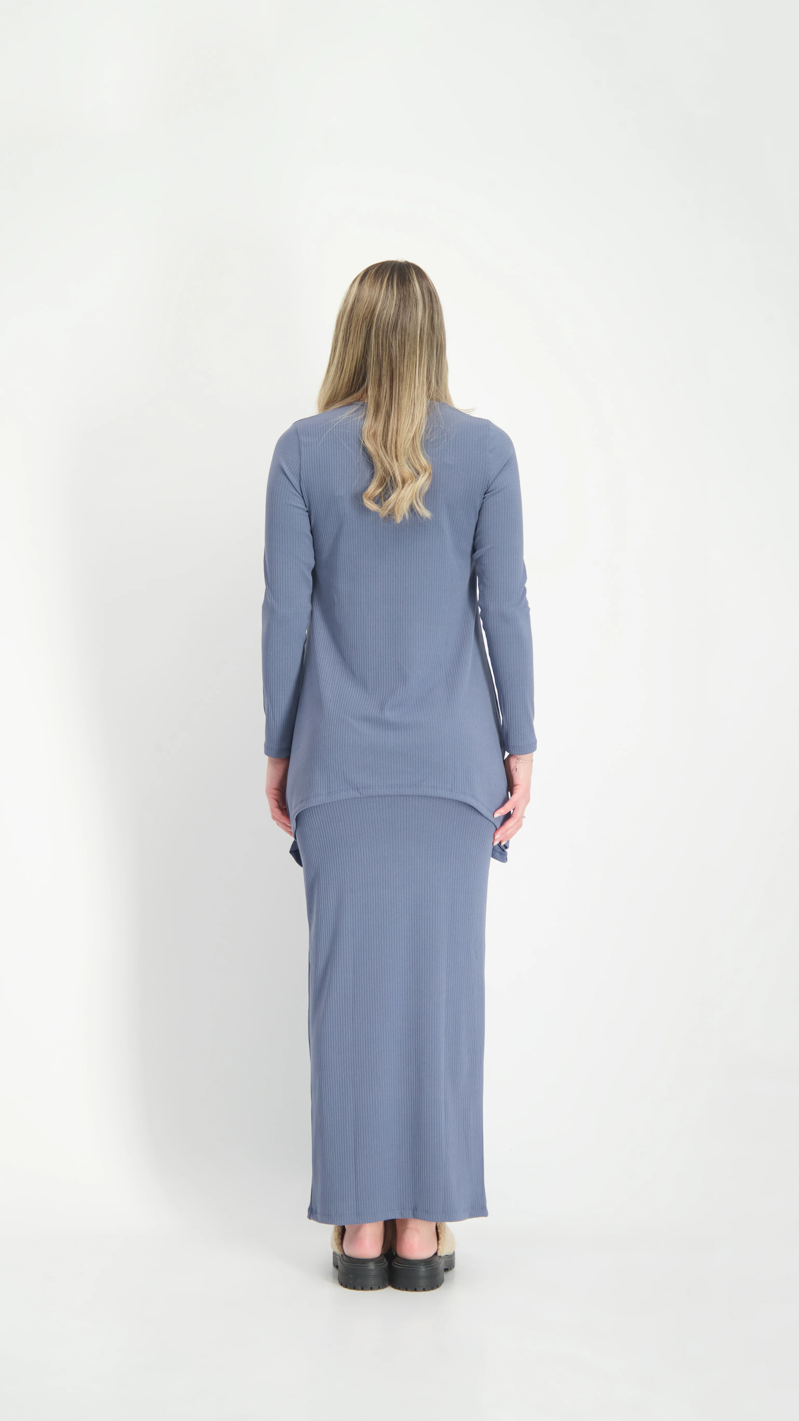 Ribbed Maxi Skirt / Blue - Image 5