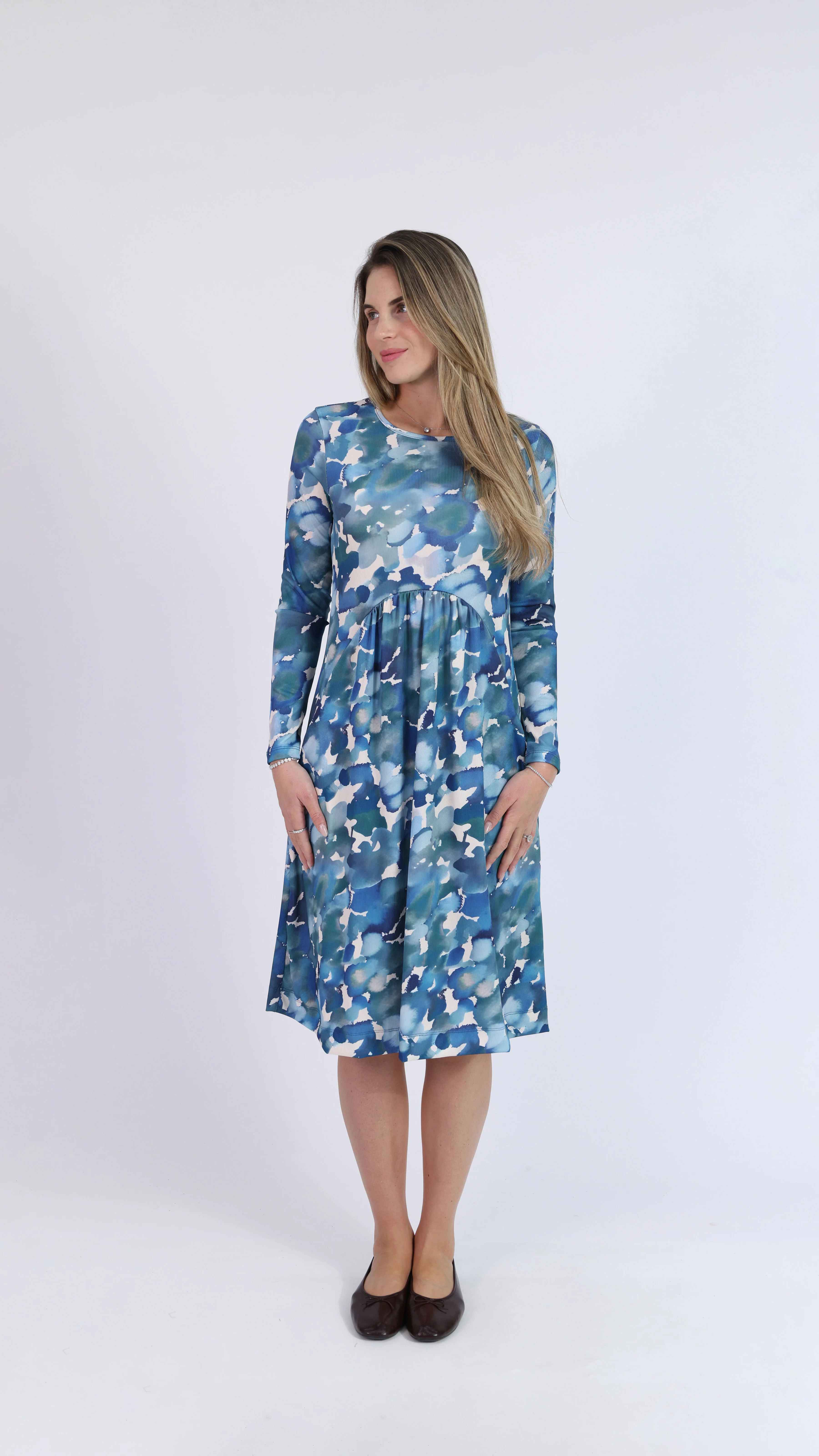 Ribbed Waisted Cotton Dress / Turquoise - Image 4