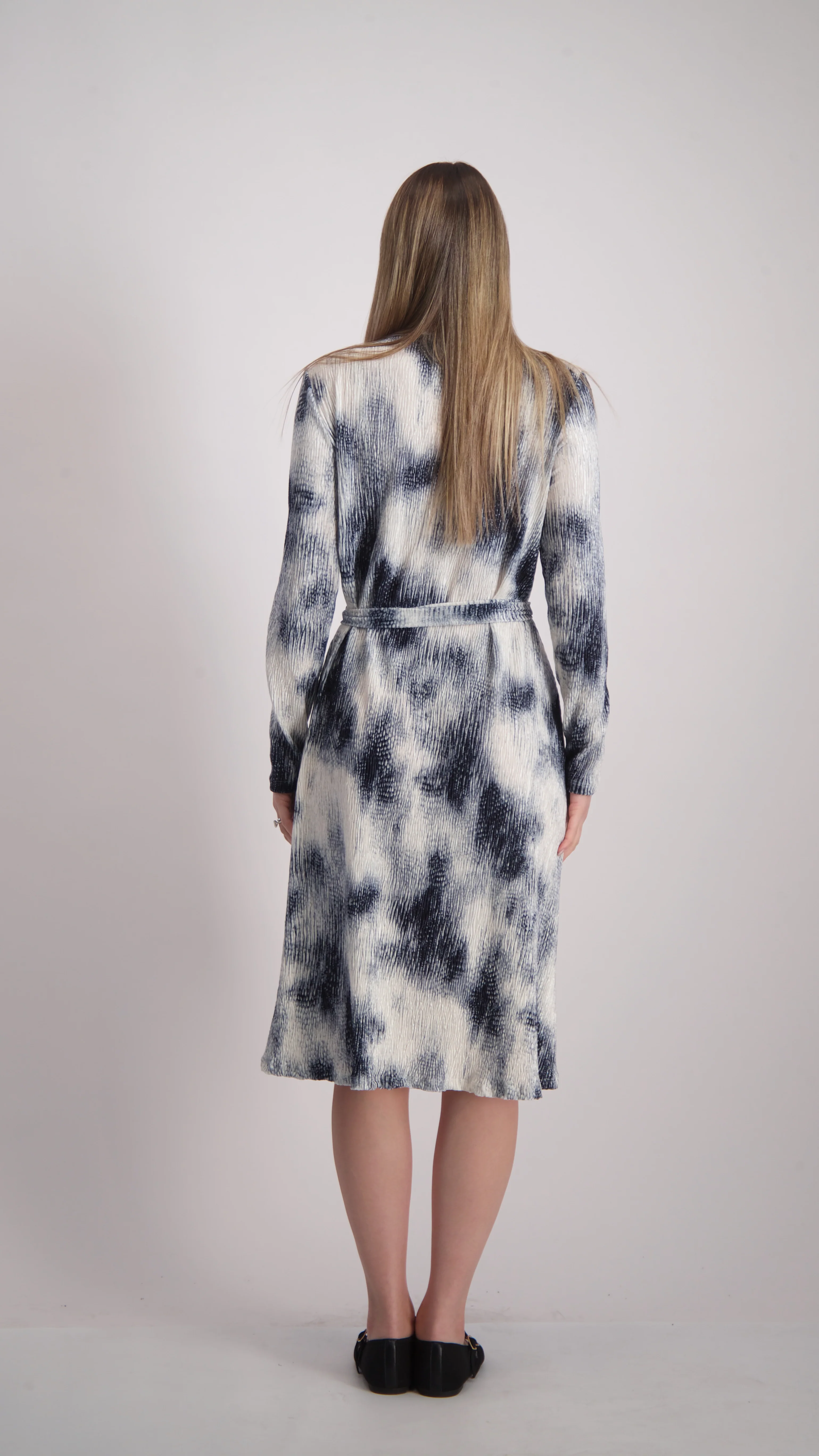 Ribbed Velvet A-line Dress With Belt / Tie Dye - Image 4