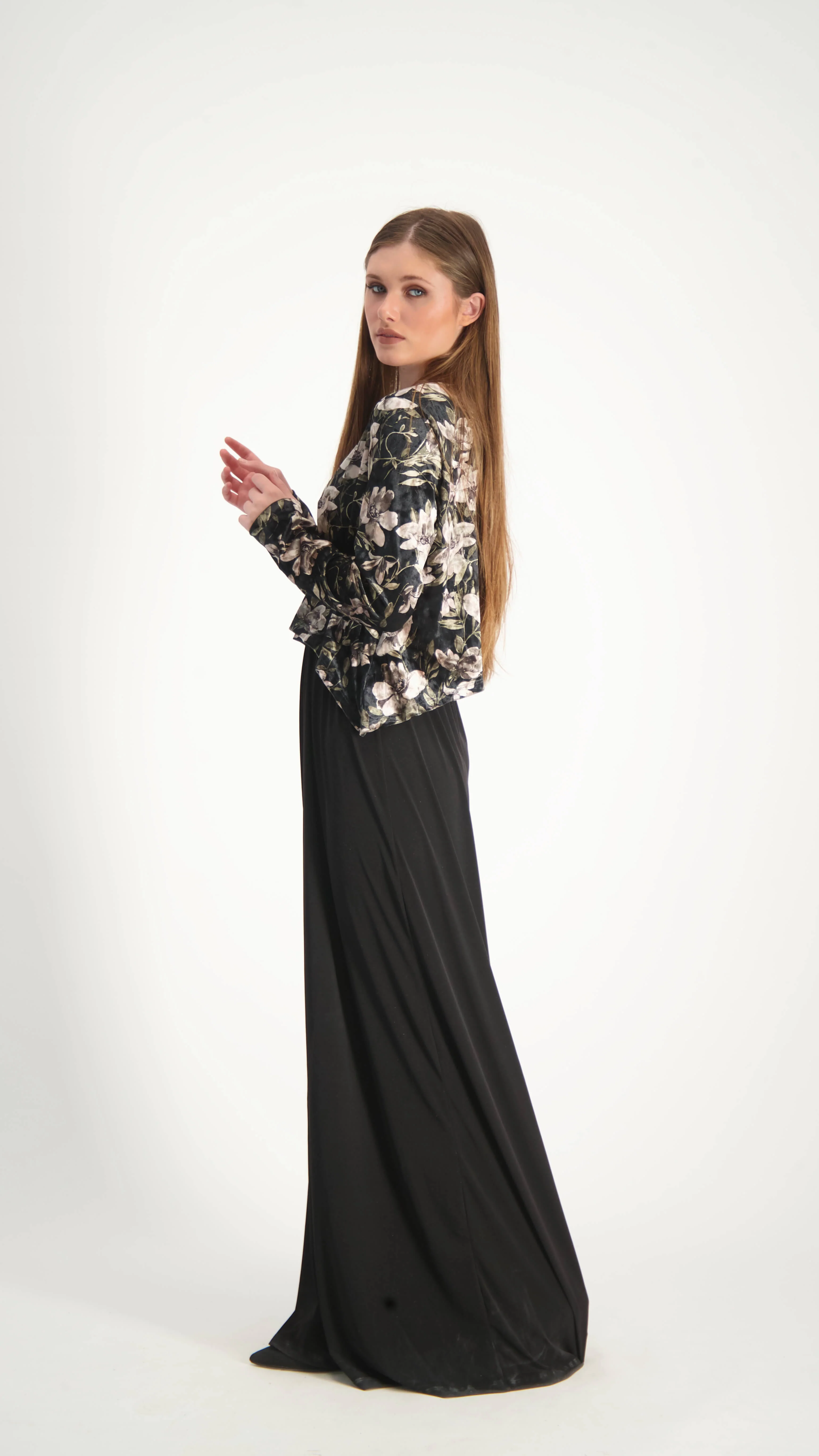 Velvet Maxi Nursing Dress / Grey Flowers - Image 3