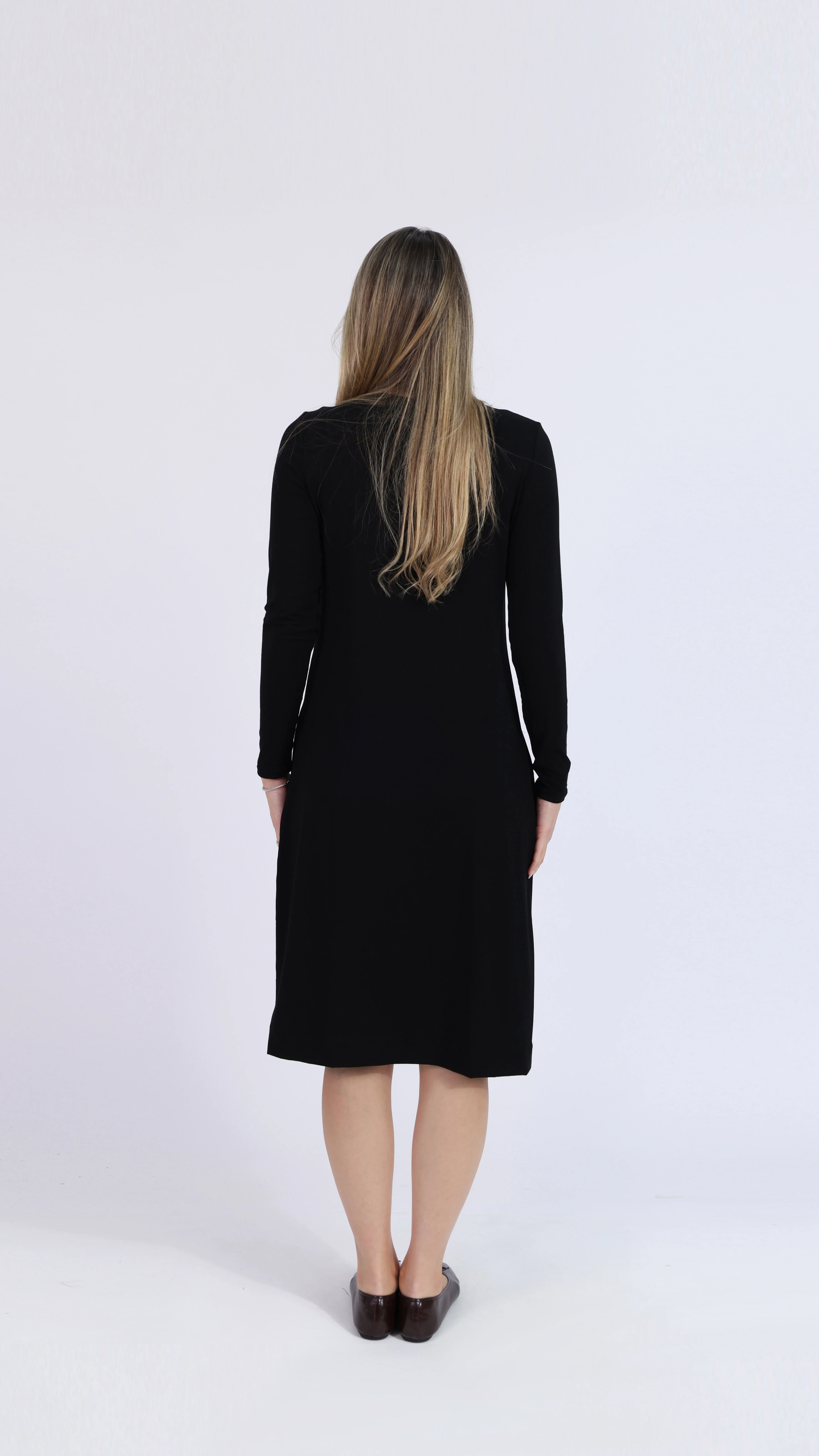 Waisted Cotton Dress / Black - Image 3