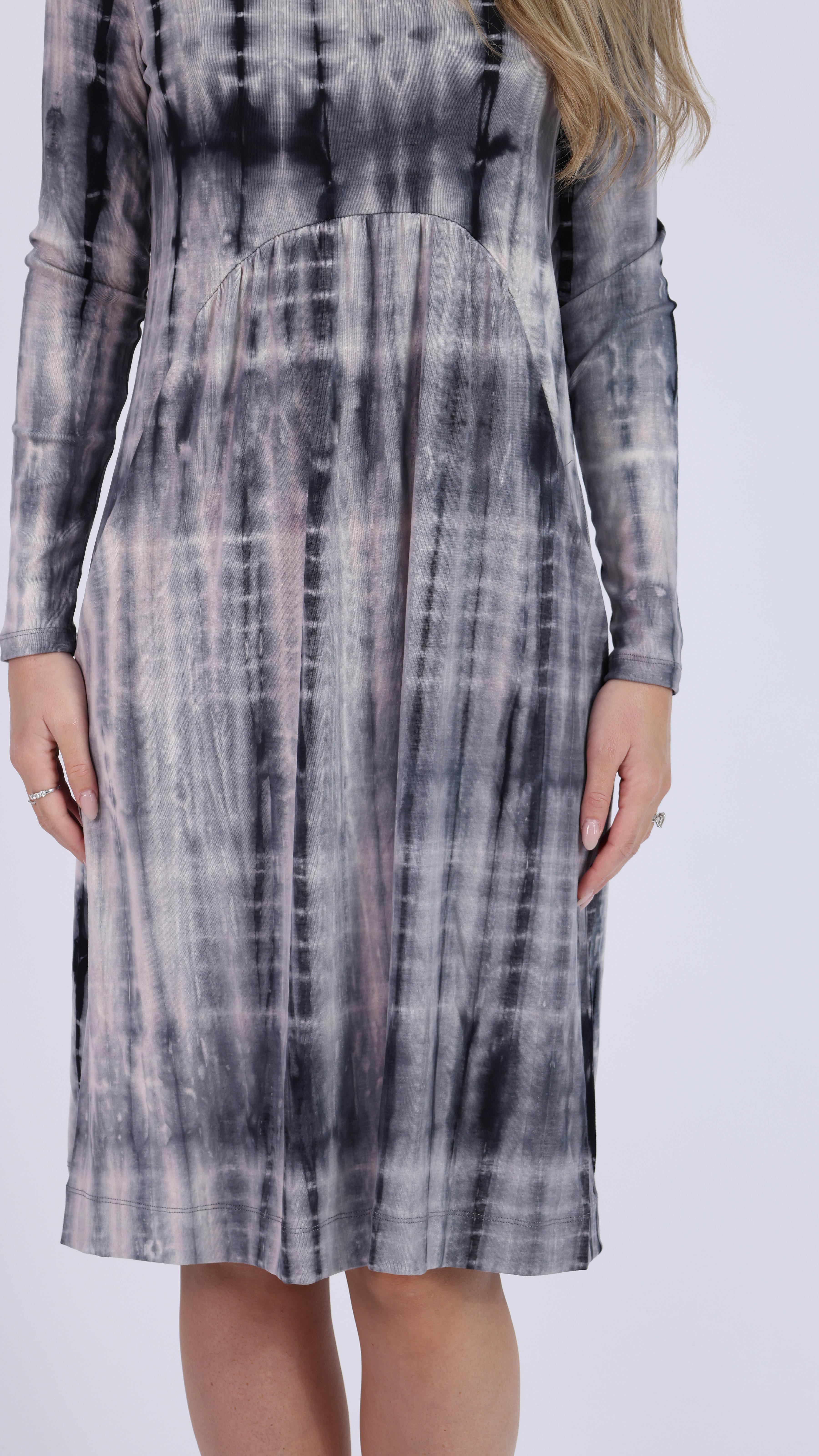 Waisted Cotton Dress / Grey Tie Dye - Image 3